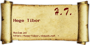 Hege Tibor névjegykártya